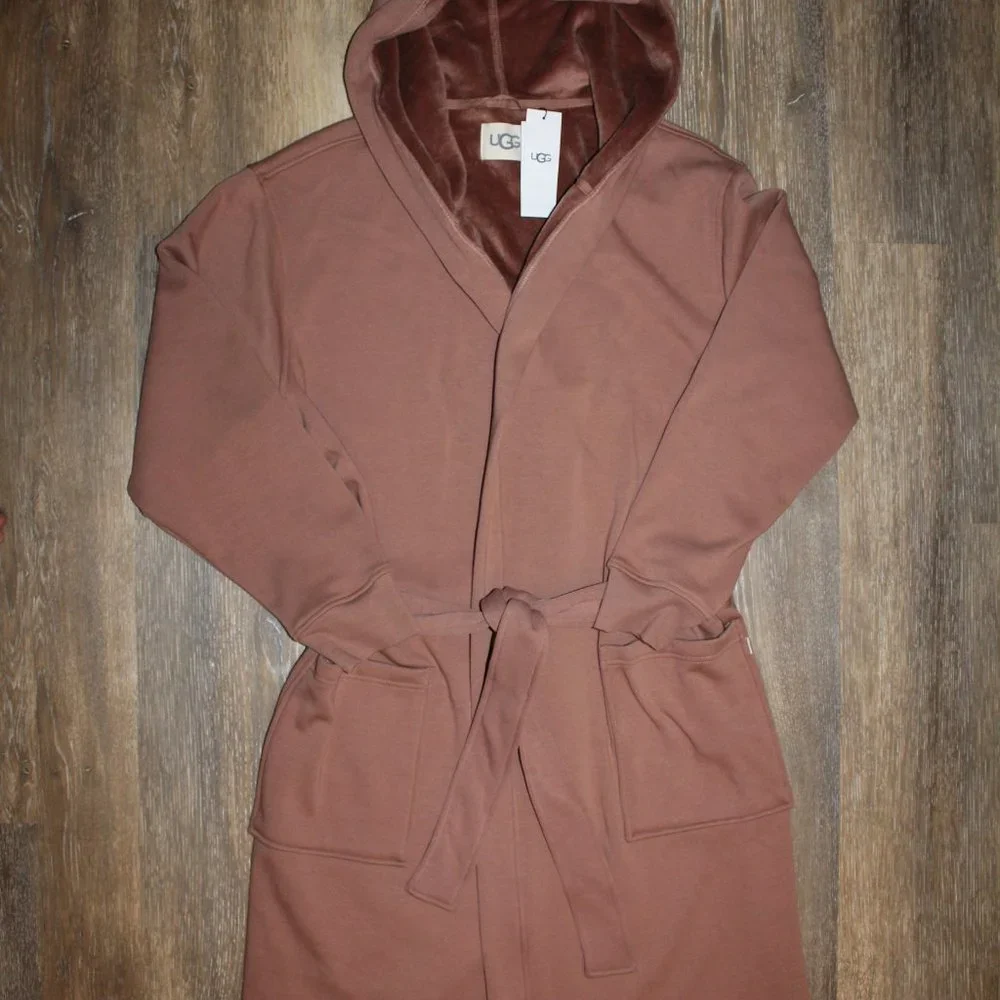 NWT UGG‎ MEN'S PLUSH HOODED BATH ROBE BRICK TAN L/XL